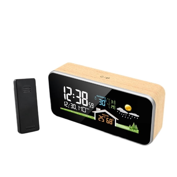 New Wireless Weather Station Wooden Alarm Clock Digital Thermometer Humidity Temperature Wireless Sensor Home Desktop Time Watch