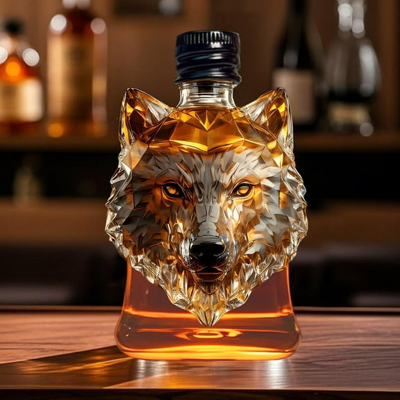 New Wolf Head Whiskey Bottle, High Borosilicate Glass Wine Bottle, Fashionable Animal Wolf-Shaped Bottle, Cool Decoration for Home Bar Wine Rack Bar Counter Enhance Style(250ml)