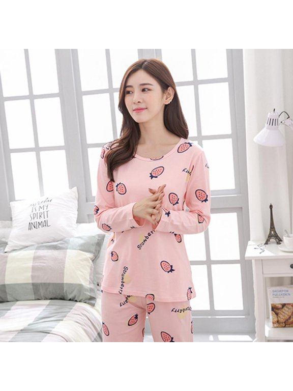 New Woman Cute O-Neck Long-Sleeved Trousers Casual Suit Ladies Home Sleepwear Suit