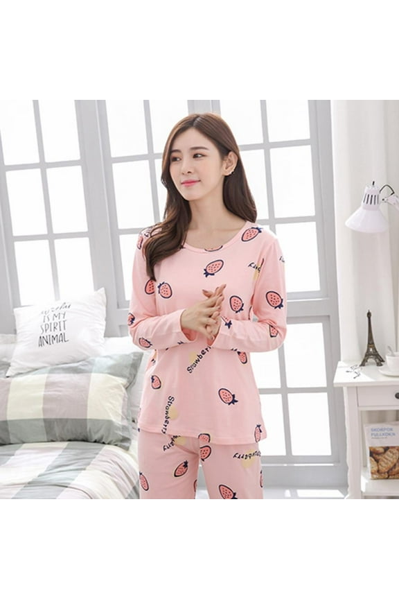 New Woman Cute O-Neck Long-Sleeved Trousers Casual Suit Ladies Home Sleepwear Suit