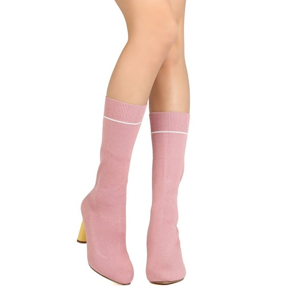 New Womem Cape Robbin Dneuce-1 Sweater Mid-Calf Pointy Toe Oval Heel Sock Boot