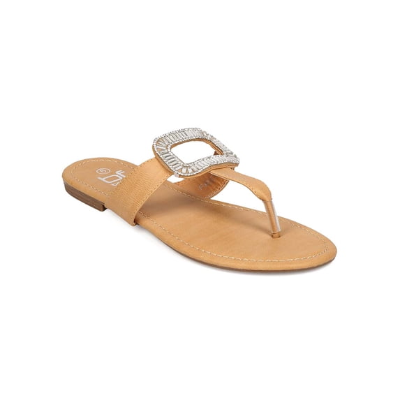 New Women Betani Freya7 Leatherette Open Toe Rhinestone Embellished Thong Sandal