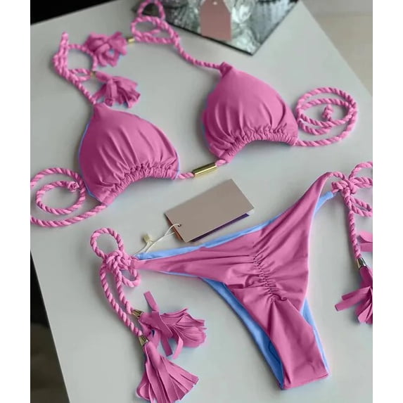 New Women Bikini Backless Rope Triangle Swimsuit Multicolor