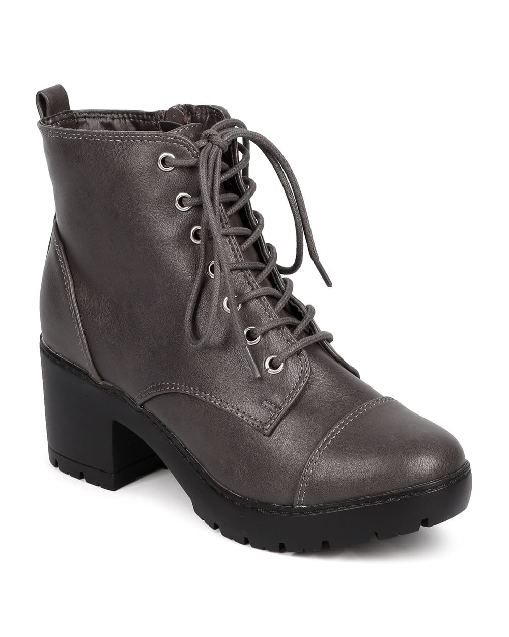 New Women Breckelles Avery 12 Leatherette Cap Toe Block Heel Lace Up Combat Boot Walmart