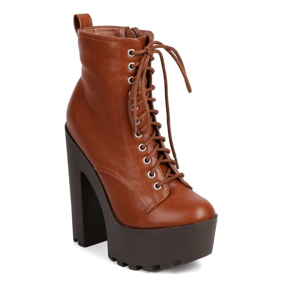 New Women Breckelles Jamie-11 Leatherette Lace Up Lug Sole Platform Combat Boot