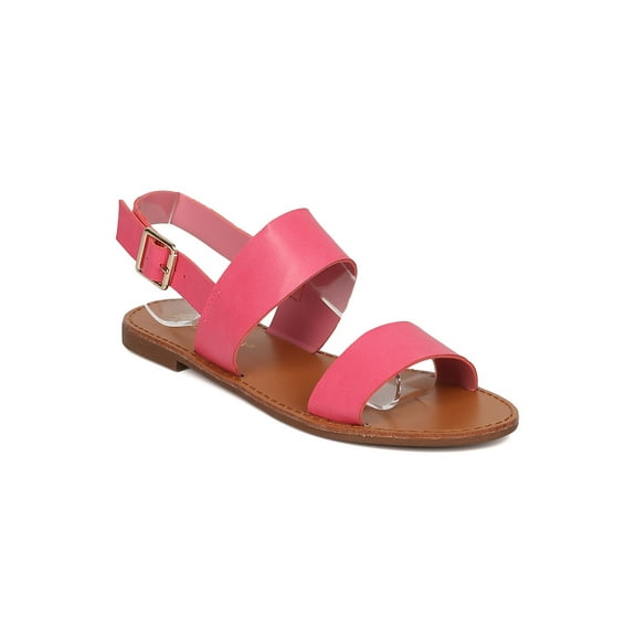 New Women Breckelles Kylee-12 Leatherette Open Toe Slingback Flat Sandal