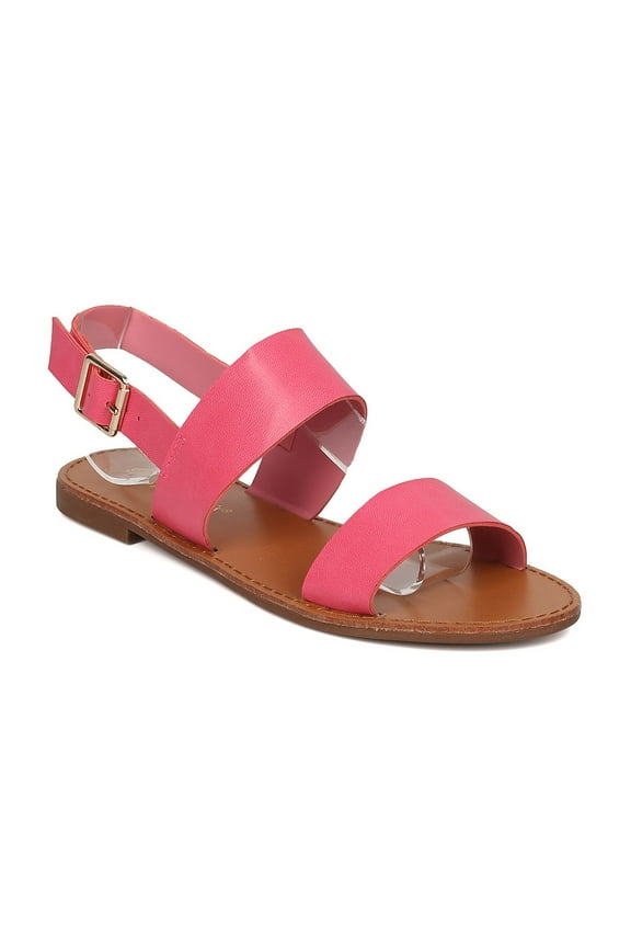 New Women Breckelles Kylee-12 Leatherette Open Toe Slingback Flat Sandal