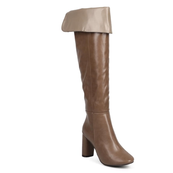 New Women Breckelles Linda-22 Leatherette Over The Knee Block Heel Tailored Boot