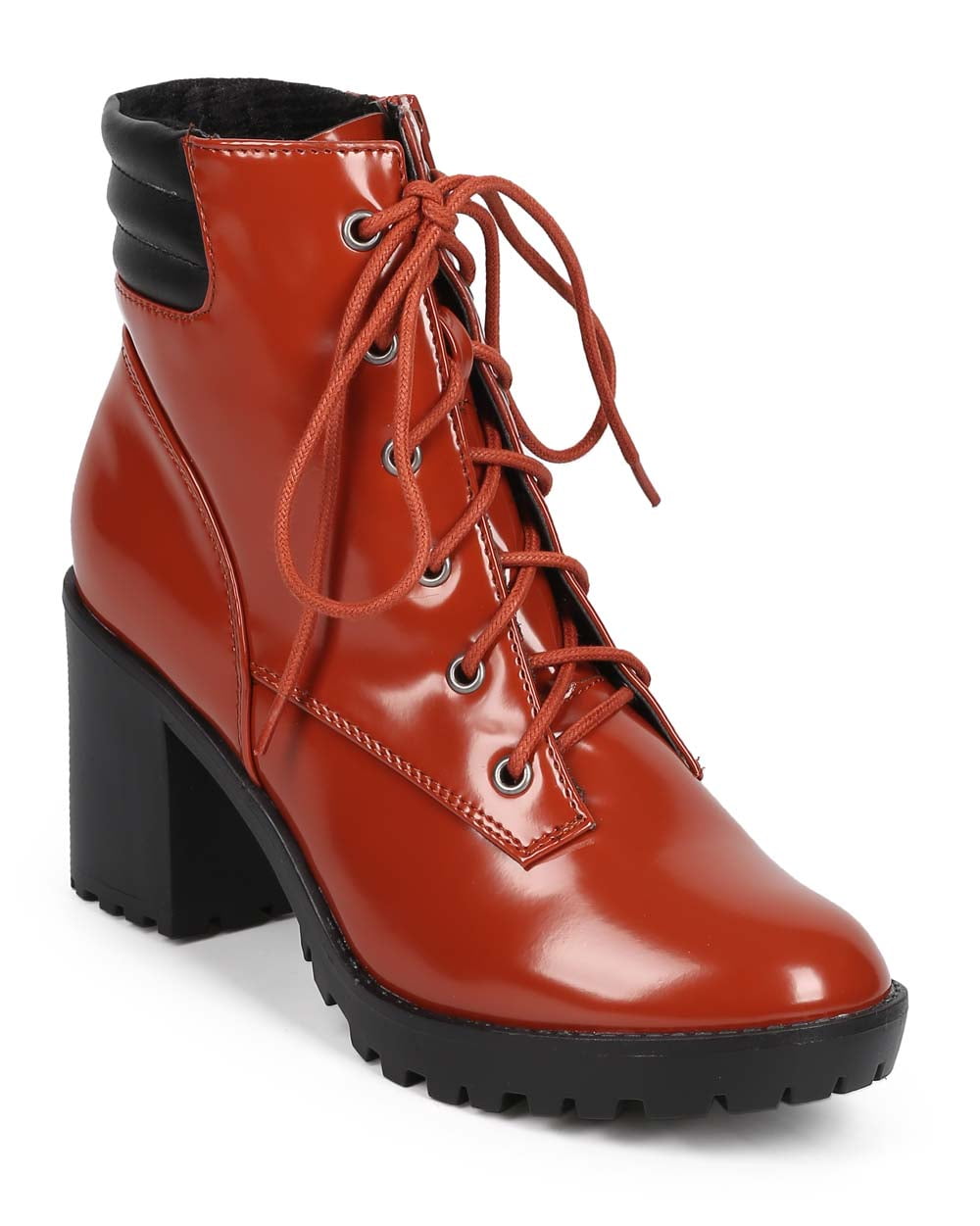 New Women Breckelles Ranger 22 Polished Round Toe Block Heel Ribbed Combat Boot Walmart