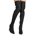 thumbnail image 1 of New Women Cape Robbin Connie-10 Denim Thigh High Pointy Toe Chunky Heel Boot, 1 of 3