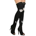 thumbnail image 1 of New Women Cape Robbin Elnora-31 Distressed Denim Thigh High Stiletto Boot, 1 of 3