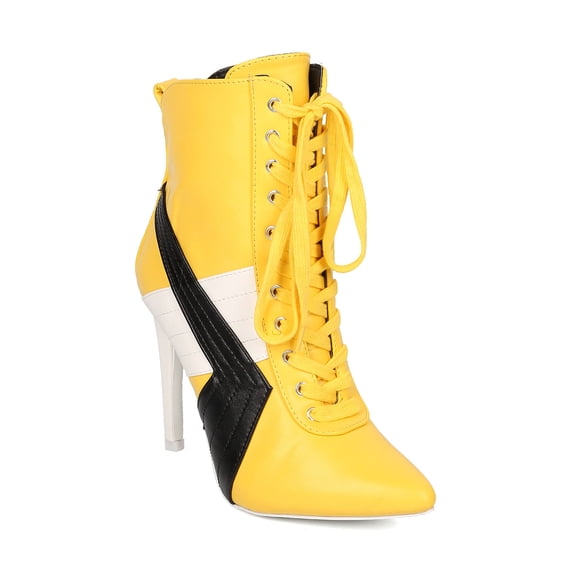 New Women Cape Robbin Gigi-1 PU Pointy Toe Sports Stripe Lace Up Stiletto Boo