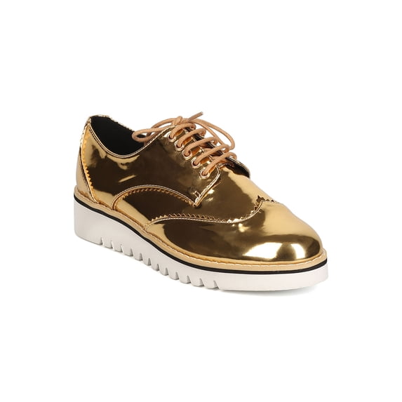 New Women Cape Robbin Venus-1 Metallic PU Pointy Toe Spectator Sneaker