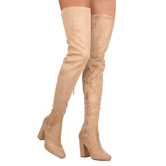 New Women Cape Robbins Betisa-4 Faux Suede Thigh High Block Heel Boot