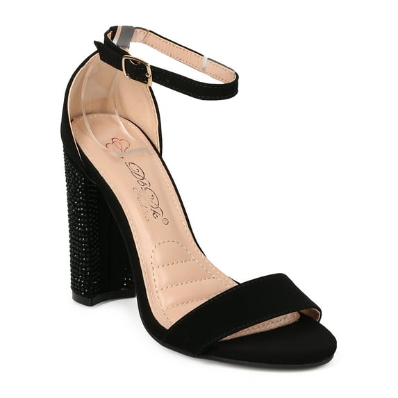 New Women DbDk Ariana1 Open Toe Rhinestone Block Heel Ankle Strap Sandal