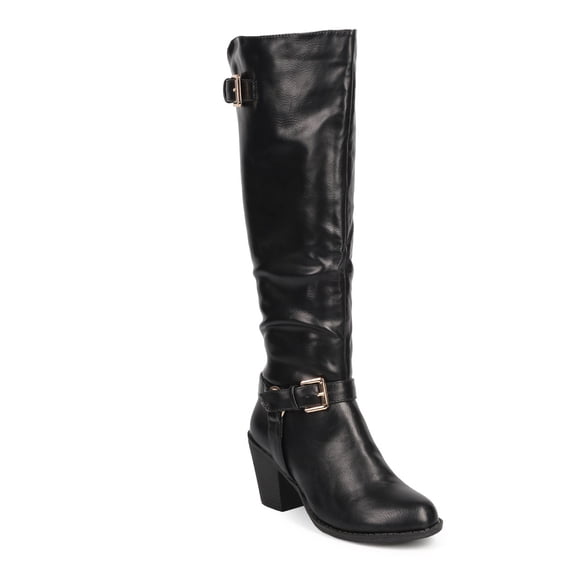 New Women DbDk Catherine-1 Leatherette Knee High Chunky Hee Zip Riding Boot Size