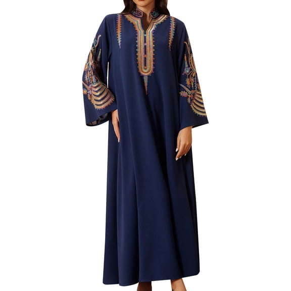 New Women Embroidered Pullover Dress Robe