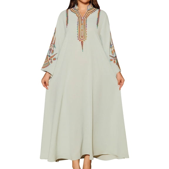 New Women Embroidered Pullover Dress Robe