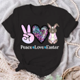 thumbnail image 1 of New Women Fashion Casual Peace Love Easter Printed Short Sleeve Plus Size O-Neck Loose Summer Tops T-Shirt, 1 of 5