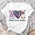 thumbnail image 1 of New Women Fashion Casual Peace Love Easter Printed Short Sleeve Plus Size O-Neck Loose Summer Tops T-Shirt, 1 of 5