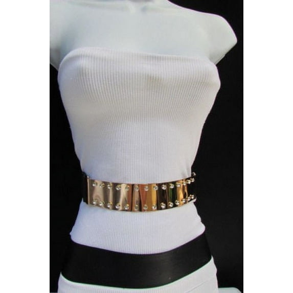 New Women Fashion Gold Metal Plate Belt Big Rhinestones Fits Sizes S M
