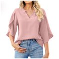 thumbnail image 1 of New Women Fashion Petal Sleeve Tops Loose V Neck Chiffon Shirt, 1 of 2