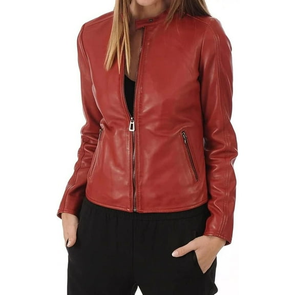 New Women Genuine Lambskin Real Leather Jacket Ladies Slim Fit Biker Coat W130