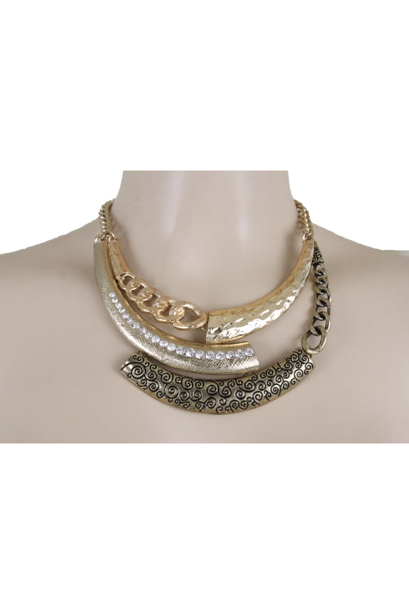 New Women Gold Metal Chain Retro Art Deco Avant Garde Fashion Jewelry Necklace Set