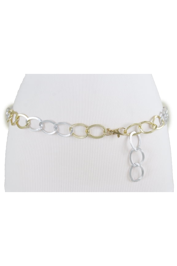 New Women Gold Silver Metal Chain Links Bling Look Fashion Belt Hip High Waist Size M L XL