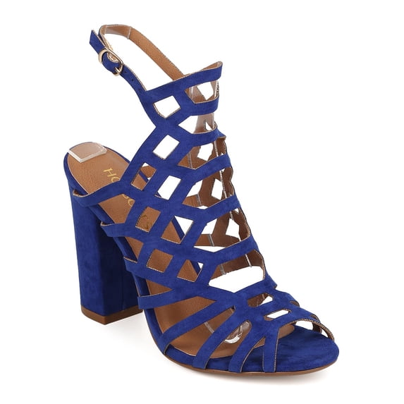New Women HOTSOLES Ferret Faux Suede Peep Toe Caged Block Heel Sandal