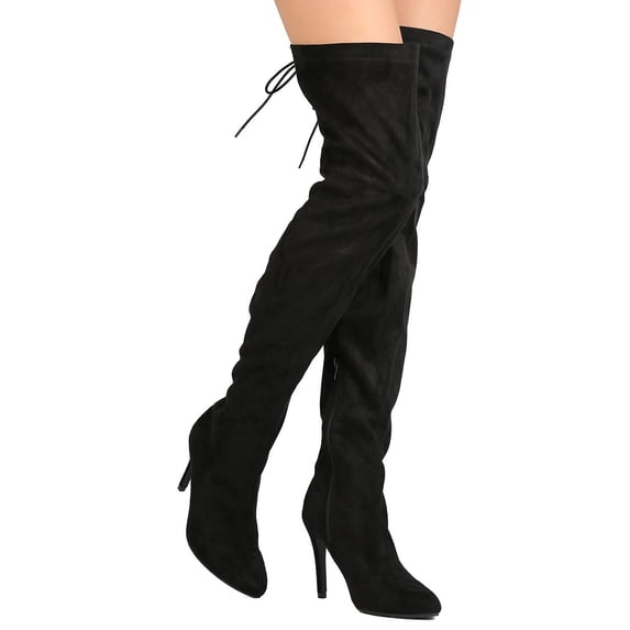 New Women Indulge Gloria-01 Faux Suede Thigh High Lace Up Stiletto Boot