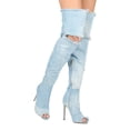 thumbnail image 1 of New Women Liliana Barbara-13 Frayed Denim Thigh High Peep Toe Stiletto Boot, 1 of 2