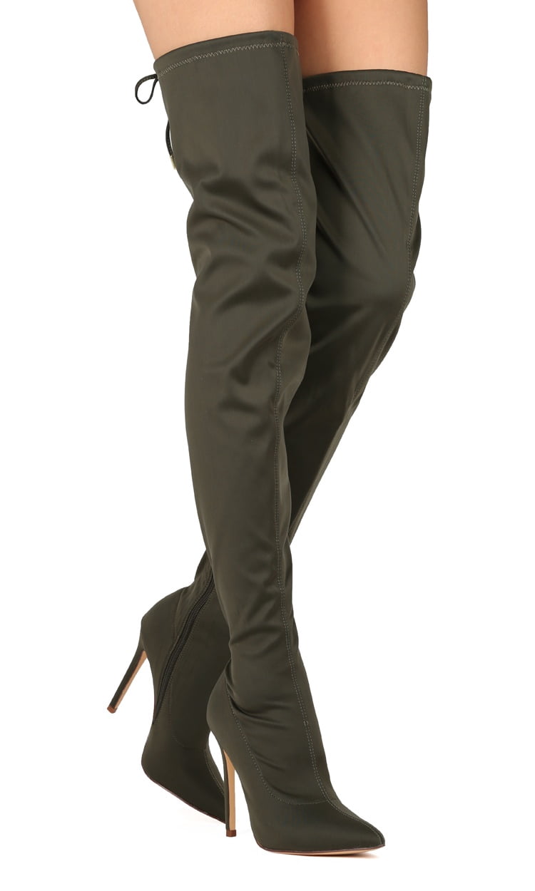 Stringed High Boot New Women Liliana Gisele-50A Thigh High Pointy Stretchy Drawstring ...