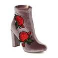 thumbnail image 1 of New Women Liliana Kenzy-27 Velvet Embroidered Rose Patch Chunky Heel Bootie, 1 of 6