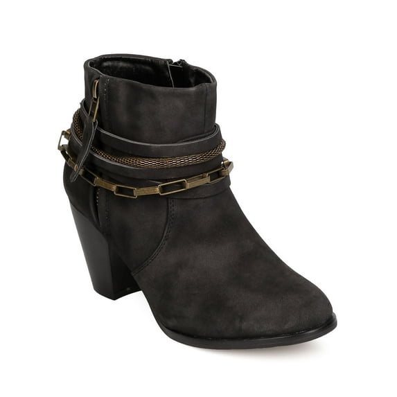 New Women Liliana Laguna-3 Leatherette Chained Wraparound Chunky Heel Bootie