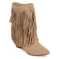 thumbnail image 1 of New Women Liliana Tesla-1 Suede Fringe Pointy Toe Calf High Wedge Boot Size, 1 of 5