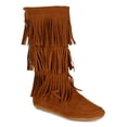 thumbnail image 1 of New Women Nature Breeze Cherokee-03 Mid-Calf Layered Fringe Moccasin Flat Boot, 1 of 6