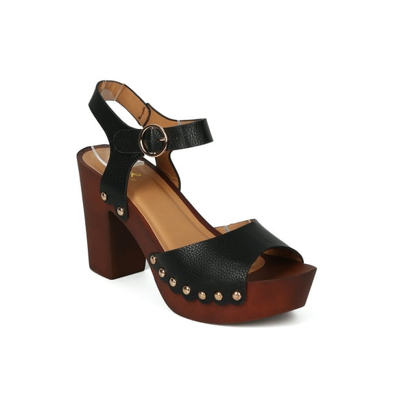 New Women PU Open Toe Studded Platform Block Heel Sandal - 17999 By Qupid Line