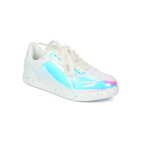 New Women Qupid Movement01 Glitter Encrusted Holographic Lace Up Low Top Sneaker