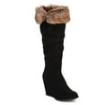 thumbnail image 1 of New Women Qupid Noya-01 Suede Fur Cuffed Round Toe Knee High Wedge Boot Size, 1 of 5