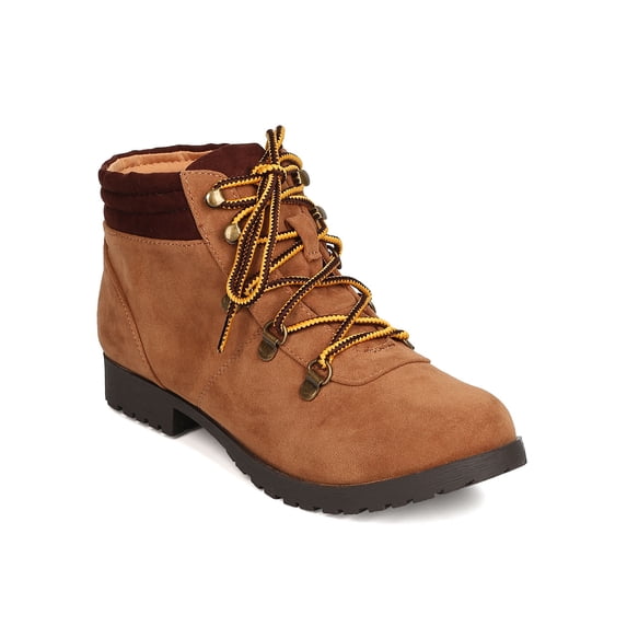 New Women Qupid Wyatte-78 Faux Suede Round Toe Lace Up All Weather Bootie