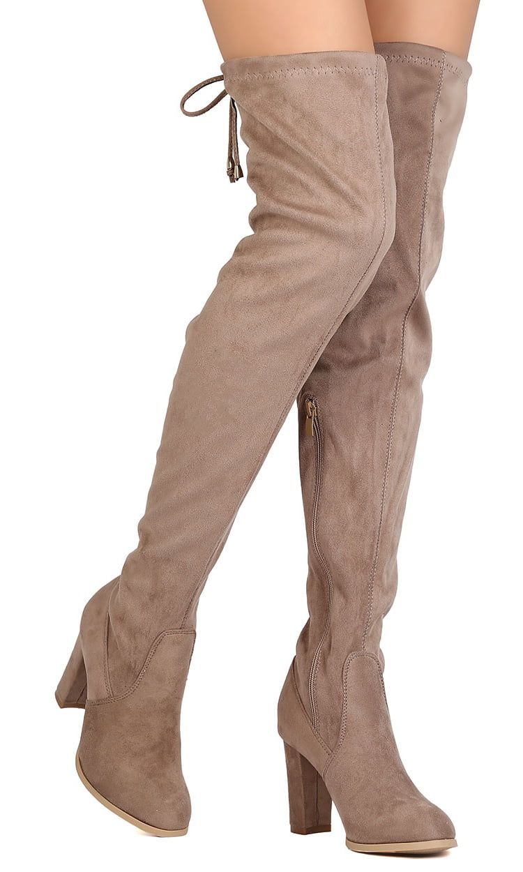 New Women Refresh Honey-01 Faux Suede Thigh High Chunky Heel