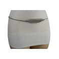 thumbnail image 1 of New Women Silver Metal Elastic Band Fancy Fashion Skinny Waistband Belt Big Long Leaf Charm Buckle Hip High Waist Size S M, 1 of 10