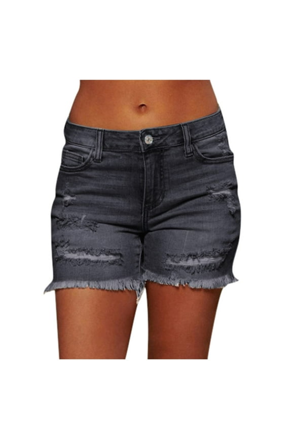 New Women Summer Short Jeans Female Pockets Wash Shorts Gray XXL
