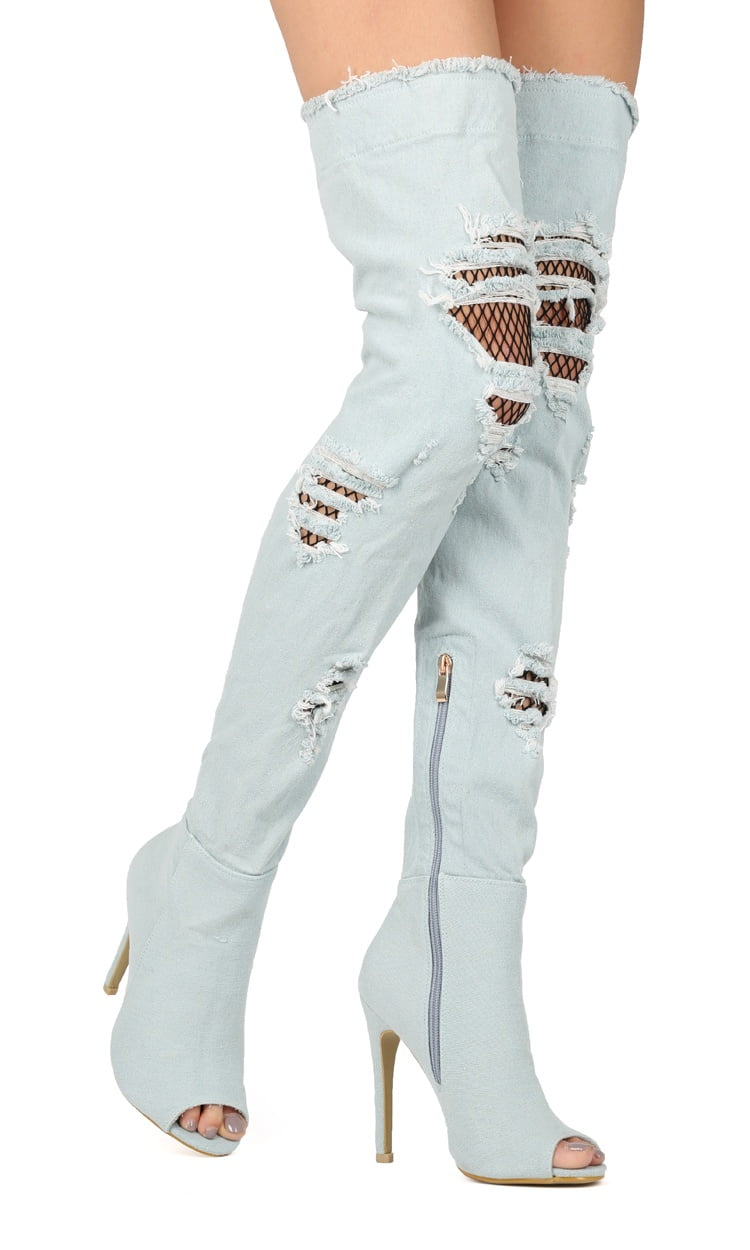 Distressed thigh high boots sale