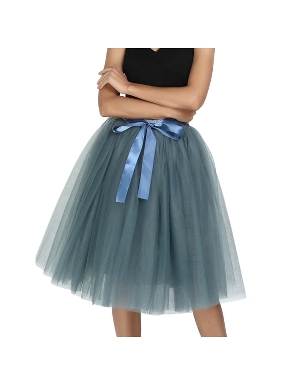 New Women Tulle Skirts Knee Length Long Adult Tutu Layered Short Prom Party Midi Skirt Club Basic Leisure Dailywear
