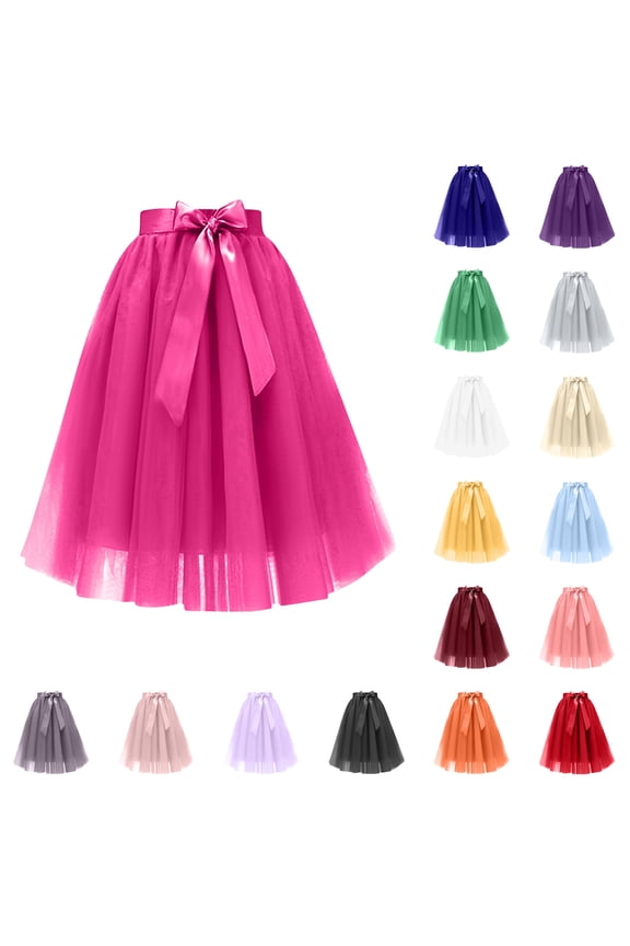New Women Tulle Skirts Knee Length Long A Line Adult Tutu Layered Short Prom Party Midi Skirt Vacation Holiday Female Dailywear 2026 Watermelon Red One Size