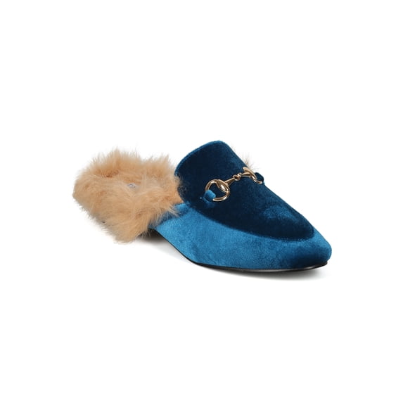 New Women Velvet Horsebit Fur Lined Loafer Mule - 18018 Cape Robbin Collection