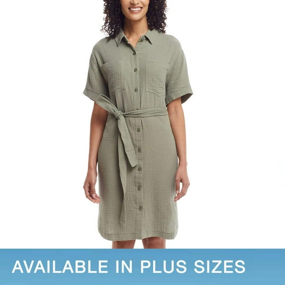 New! Women Weatherproof Vintage Button Down Gauze Texture Dress! (1748767)