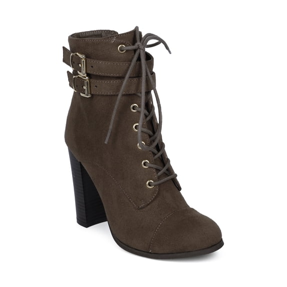 New Women Wild Diva Emilia-37 Faux Suede Lace Up Block Heel Bootie